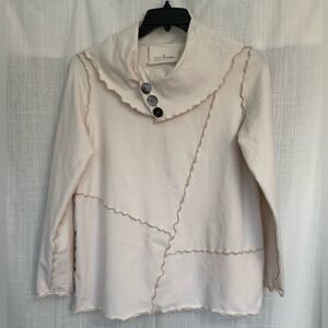 Neon Buddha Cream Asymmetrical Patchwork Cowl Neck Pullover Sweater Top Size M